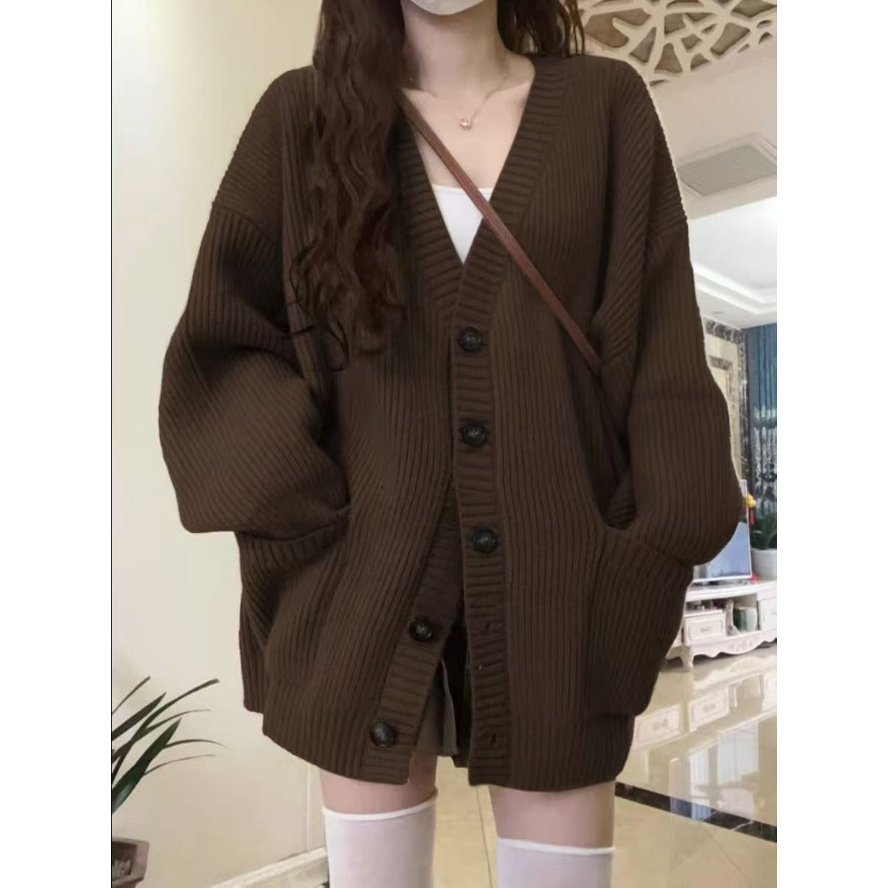 Damen Strickcardigan Knopfleiste Beige