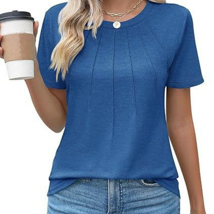 Eveloria Damen Rundhals T-Shirt Plissee Weiss - Eveloria