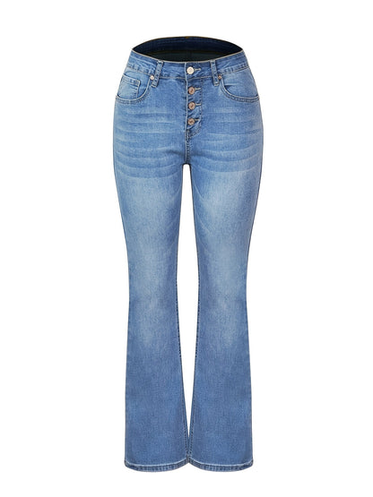 Eveloria Damen Denimhosen mit Schrittknopf und Prägung