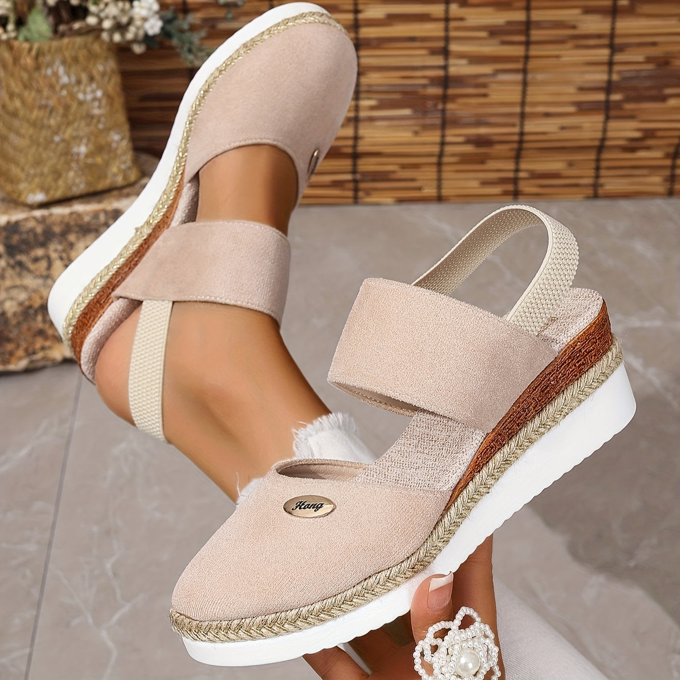 Damen Sandalen Plattform Rutschfest Elastisch
