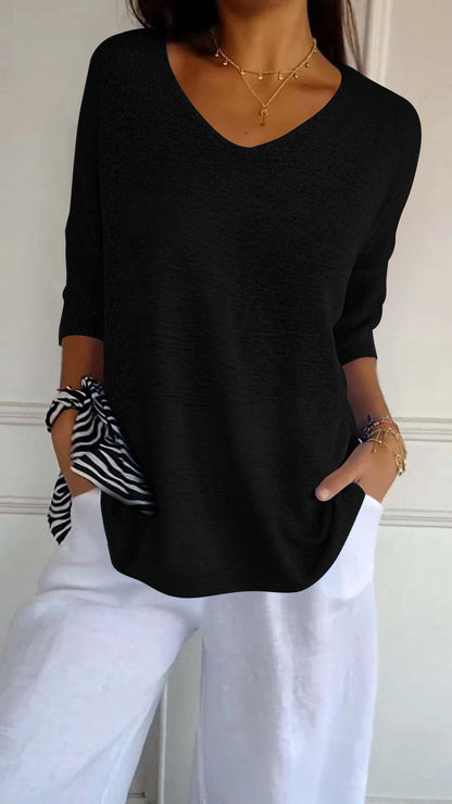 Eveloria Damen Pullover V-Ausschnitt Gestrickt
