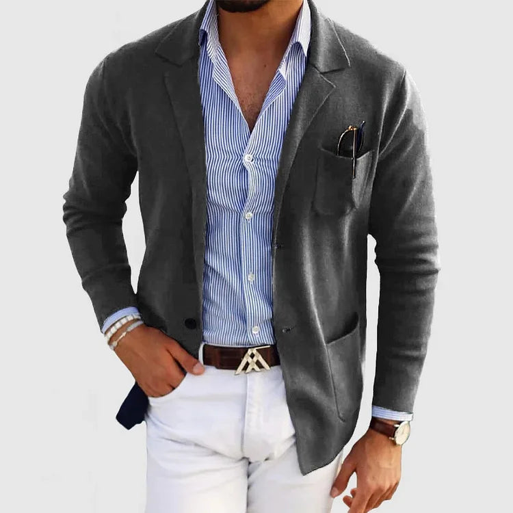 Herren Leinenblazer Reverskragen Leicht Beige