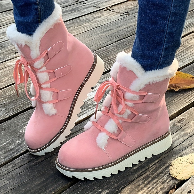Damen Winterstiefel Schnürung Plateau Warm Innenfutter