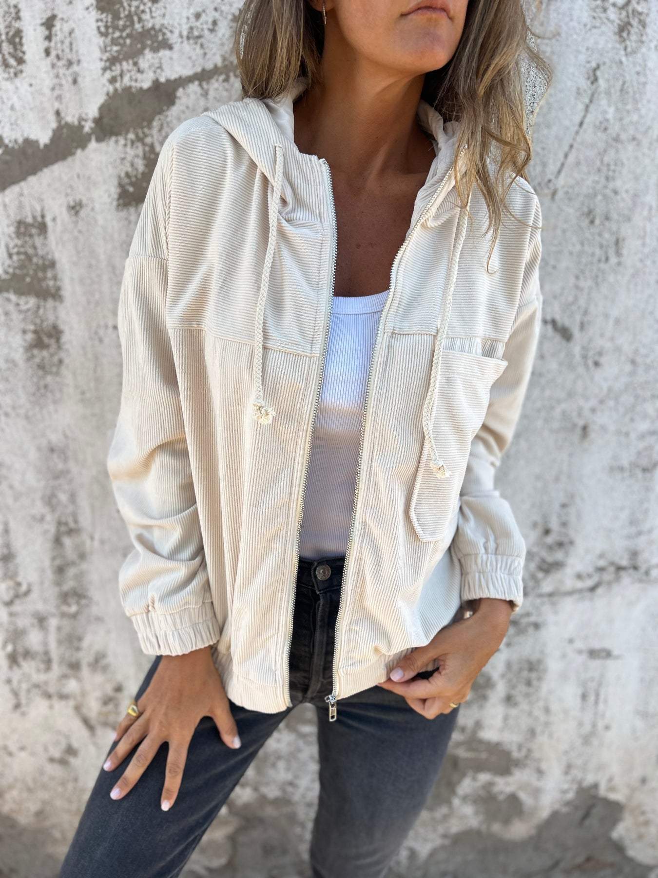 Eveloria Damen Cordjacke Reißverschluss Braun