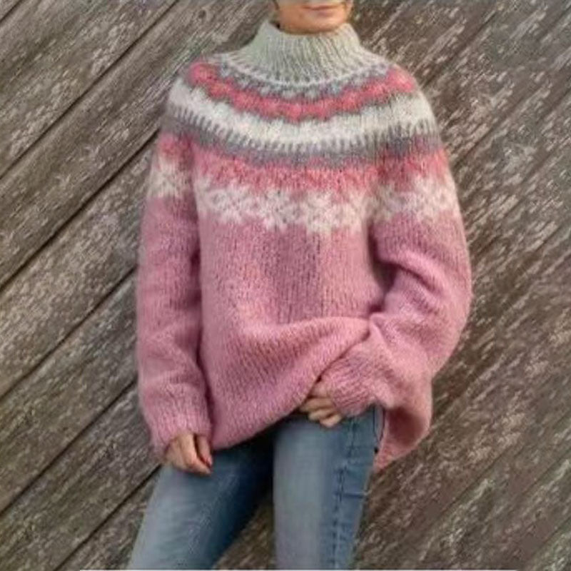 Damen Norwegerpullover Rundhals Warm Merino Wolle Beige