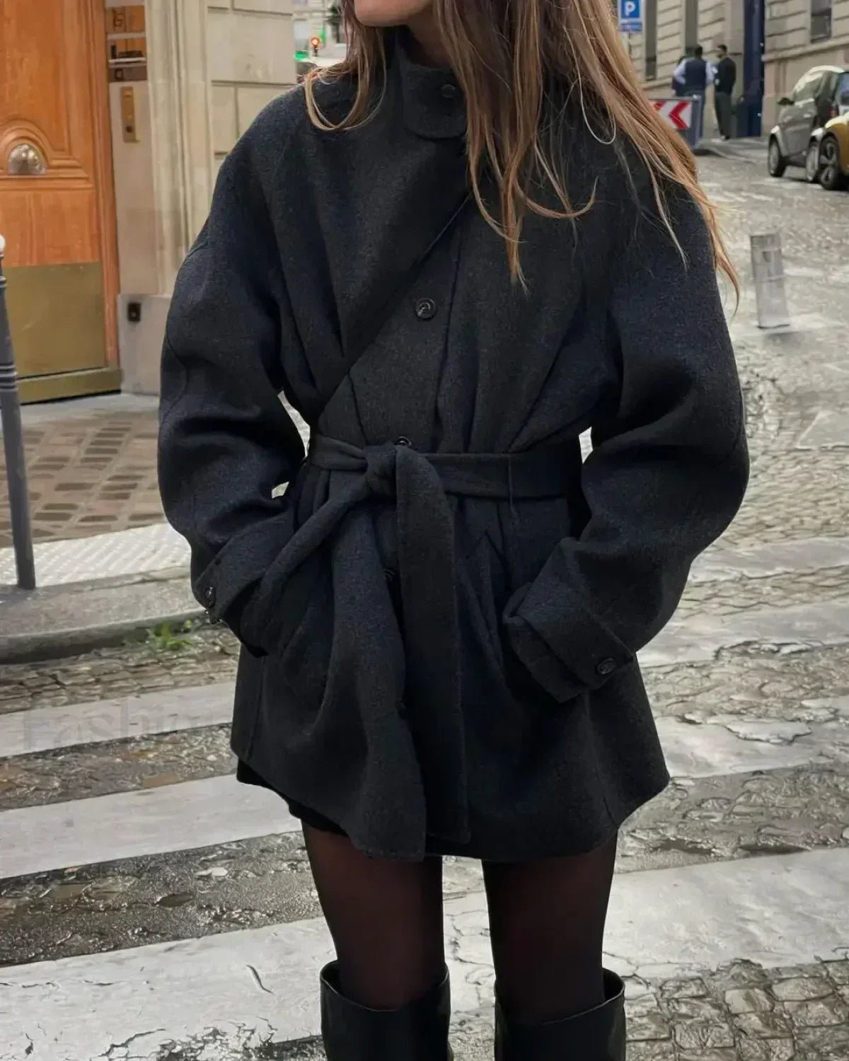 Damen Kurzmantel Elegantes Design Schwarz - Eveloria