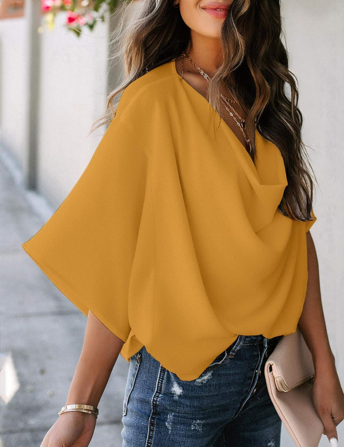 Damen Chiffonhemd V-Ausschnitt