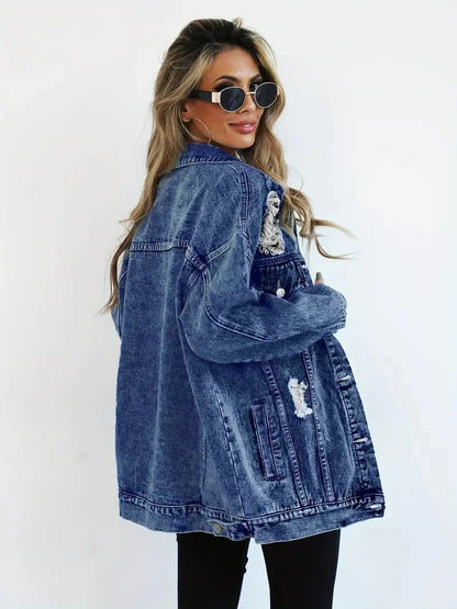 Damen Übergröße Jeansjacke