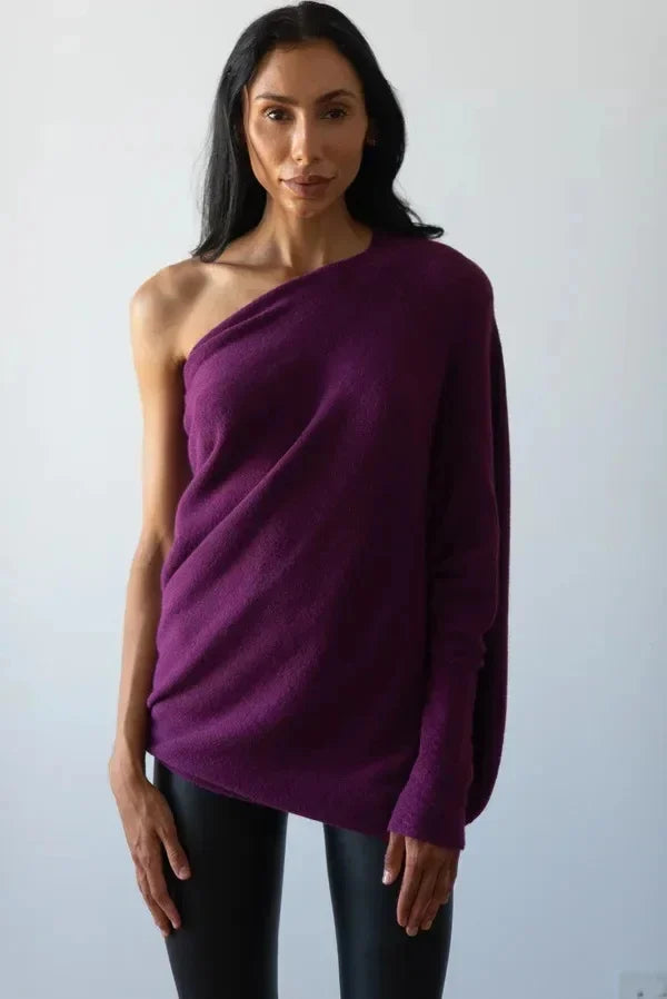 Eveloria Damen Asymmetrischer Pullover Drapiert