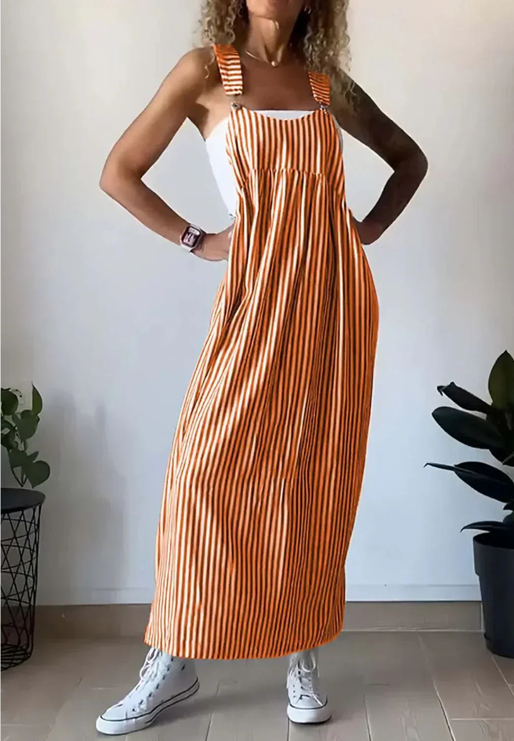 Eveloria Damen Leichtes Latzkleid Streifen