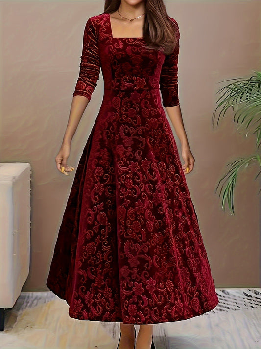 Damen Samt-Kleid Floralmuster Formell Schwarz - Eveloria
