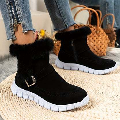 Damen Winterstiefel Warmes Fellfutter Riemendetail
