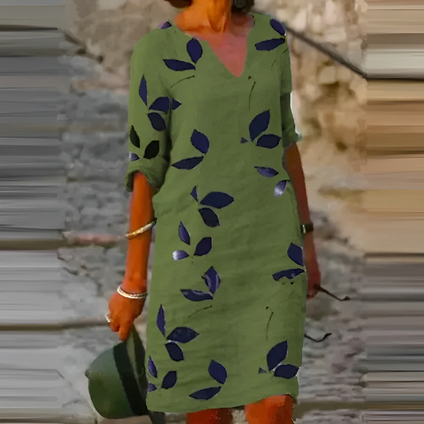 Damen Sommerkleid V-Ausschnitt Leicht Baumwolle Natur