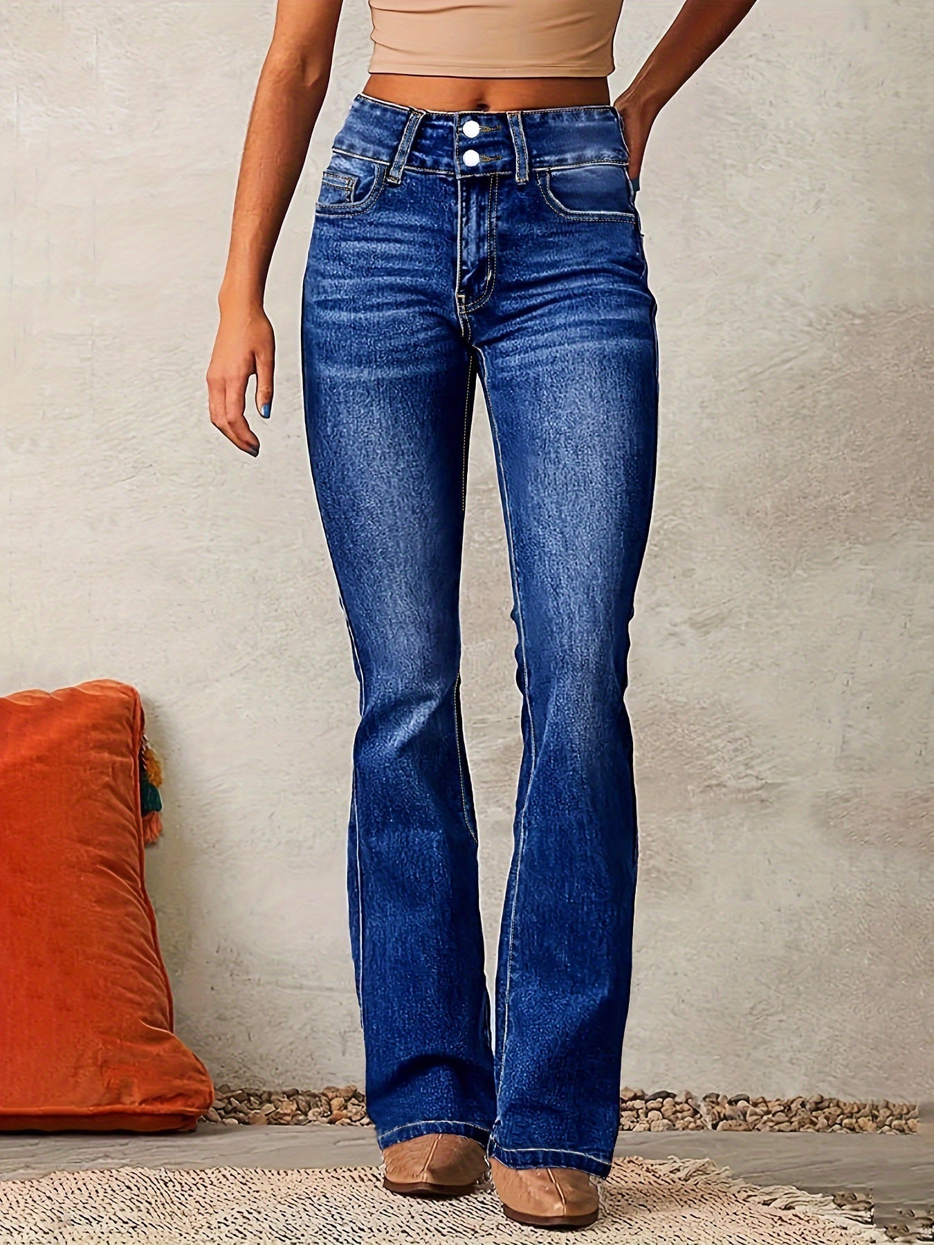 Damen High-Waist Jeans Weite Bein