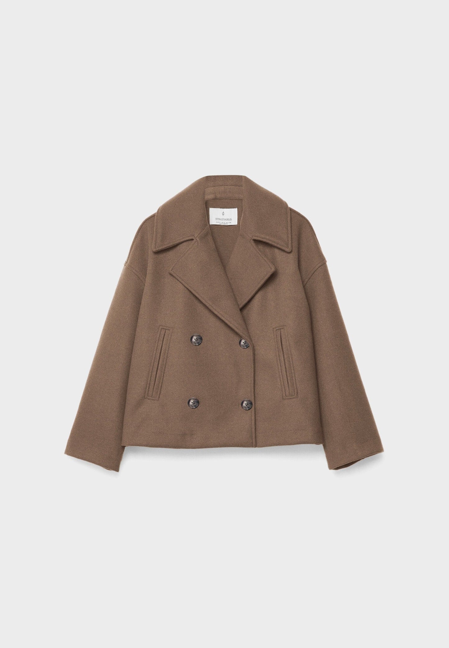 Damen Kurzjacke Reverskragen Doppelreiher Elegante Unifarbe Beige