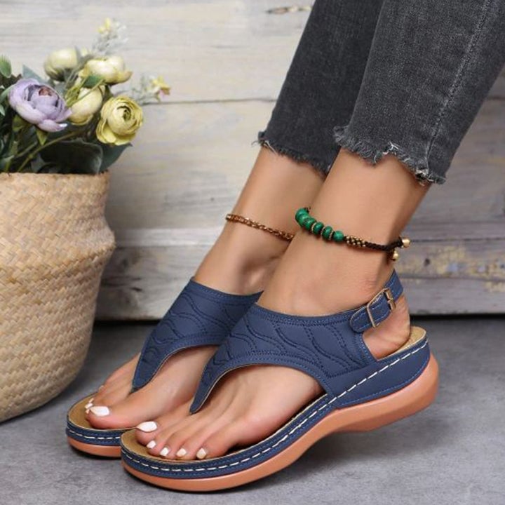 Eveloria Damen Orthopädische Strandflips aus Leder mit Komfortsohle