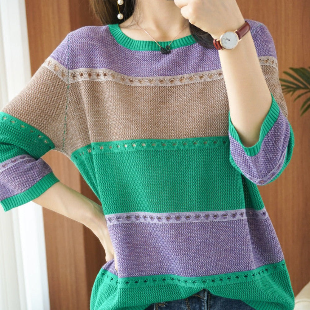 Damen Strickpullover Colorblock - Eveloria