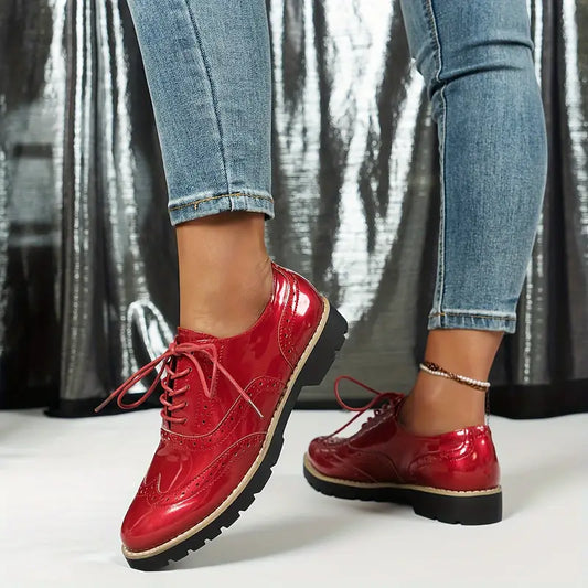 Damen Schnürschuhe Glänzend Schwarz - Eveloria