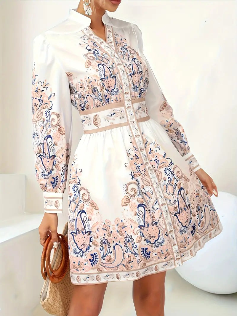Eveloria Damen Maxikleid V-Ausschnitt Langärmlig Blumenmuster - Eveloria