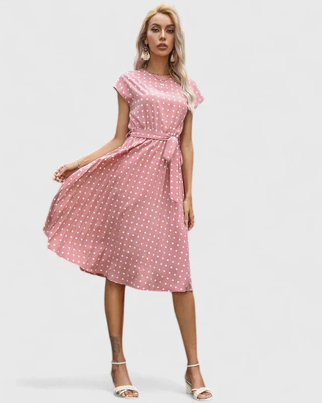 Damen Midikleid Kurzärmel Faltenrock - Eveloria