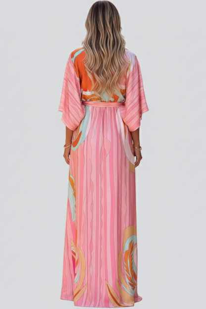 Damen Maxikleid V-Ausschnitt Gürtel