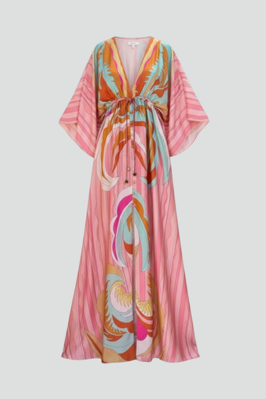 Damen Maxikleid V-Ausschnitt Gürtel Schwarz - Eveloria
