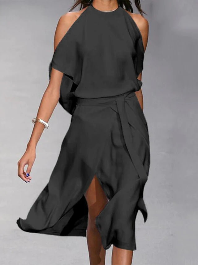 Eveloria Damen Off-Shoulder Midi-Kleid Lässig