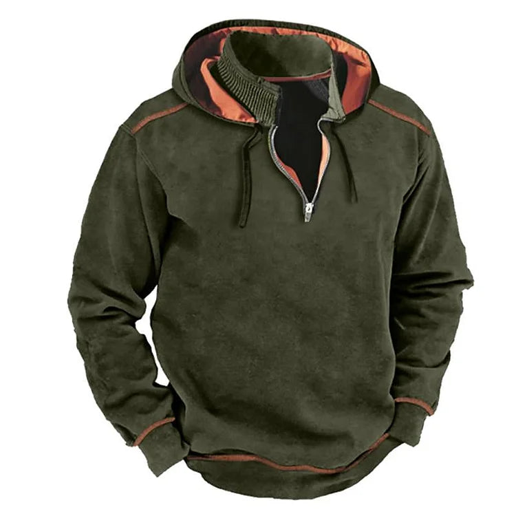 Herren Hoodie Reißverschluss Kragen Kontrast Details Grau