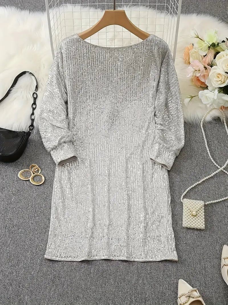 Eveloria Damen Paillettenkleid Kontrastfarben