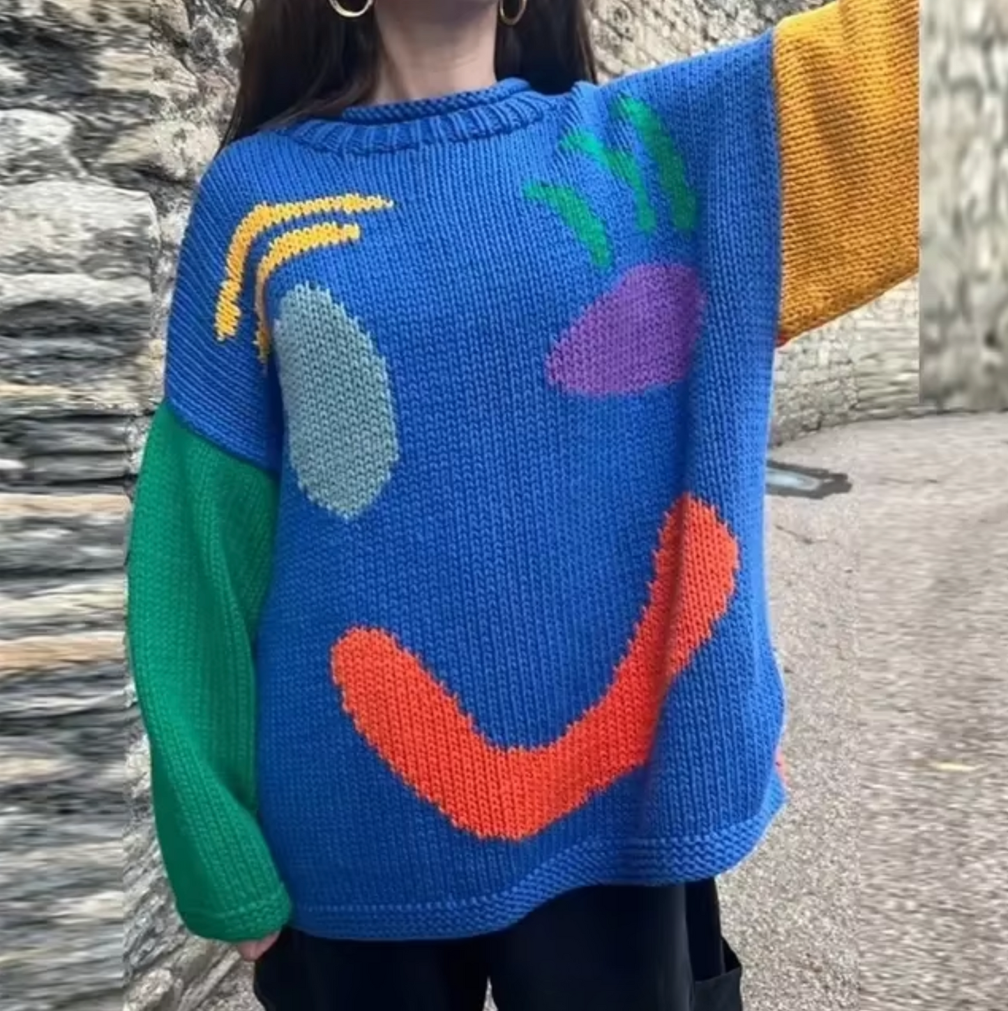 Eveloria Damen Übergroßer Strickpullover Baumwolle