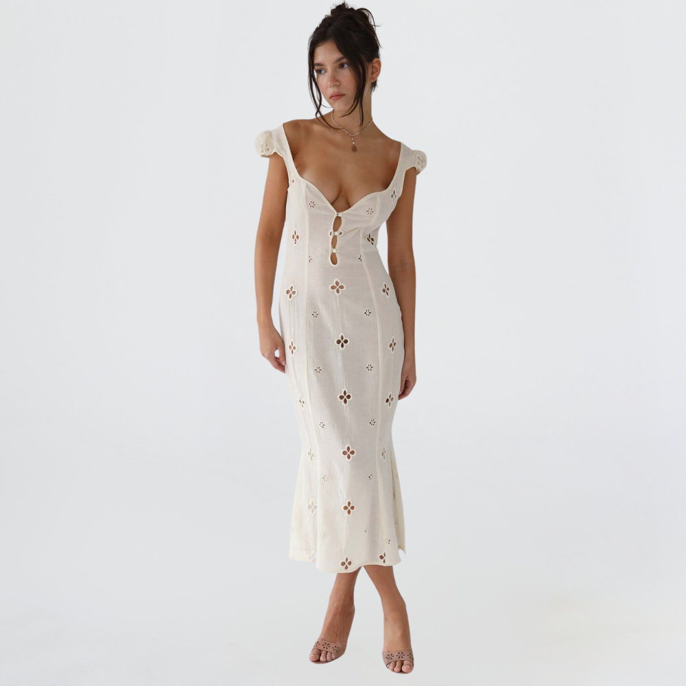 Midi-Kleid Damen Hochzeitsgast Kleid aus Seide Elegant Blau