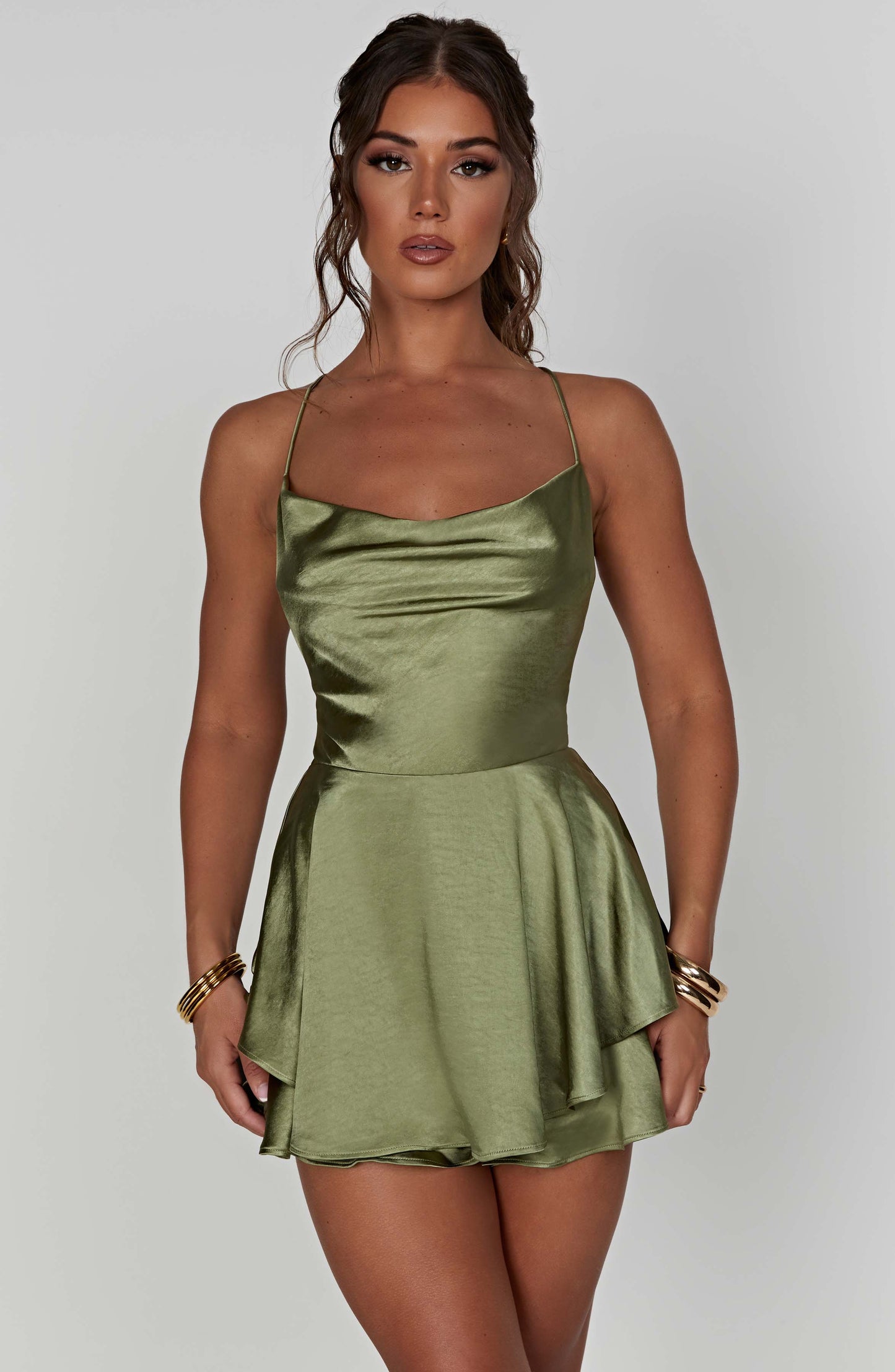 Damen Satin Minikleid Elegant Glänzend