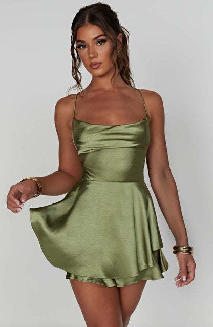 Damen Satin Minikleid Elegant Glänzend
