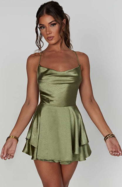 Damen Satin Minikleid Elegant Glänzend