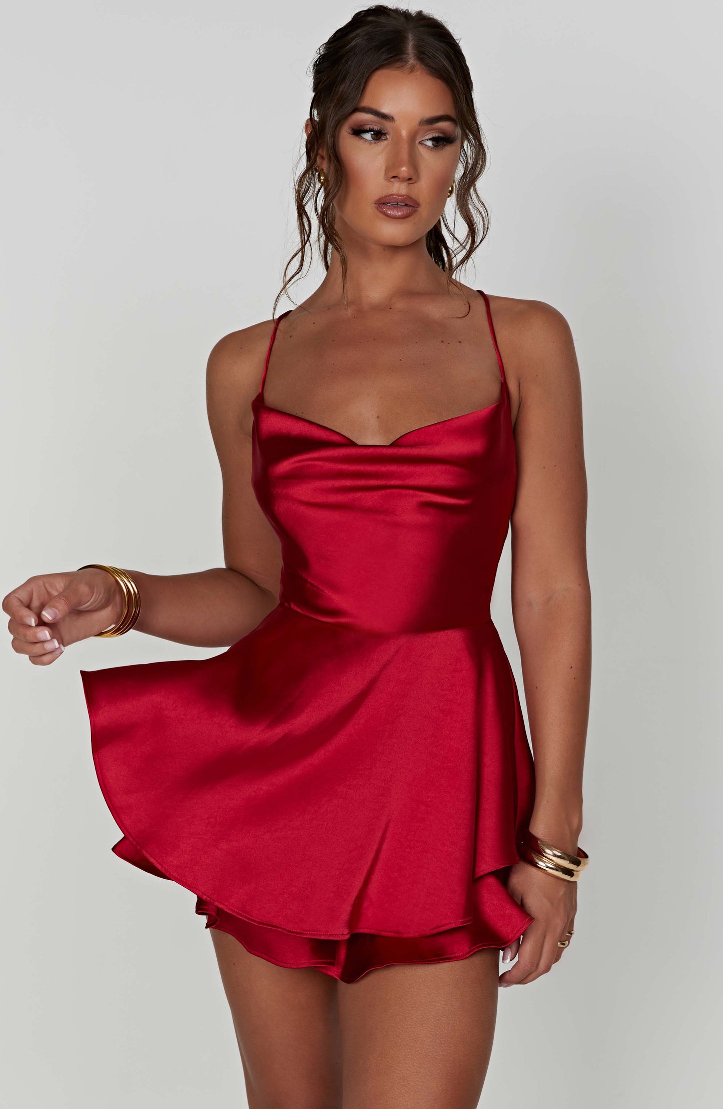 Damen Satin Minikleid Elegant Glänzend