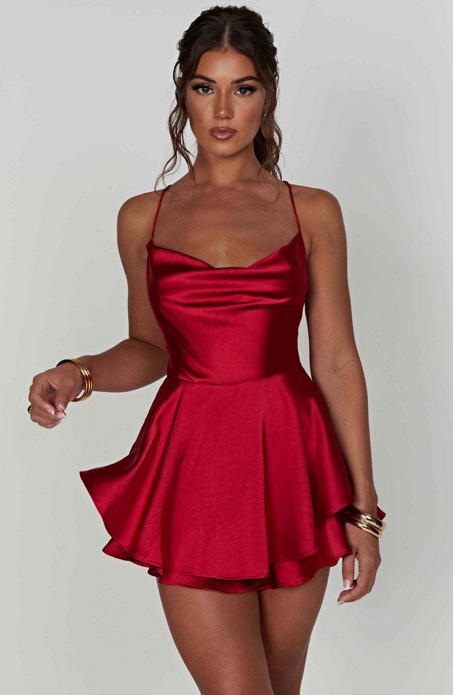 Damen Satin Minikleid Elegant Glänzend