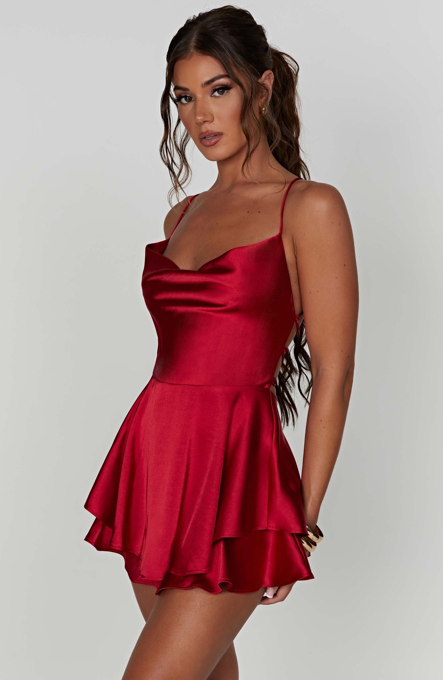 Damen Satin Minikleid Elegant Glänzend