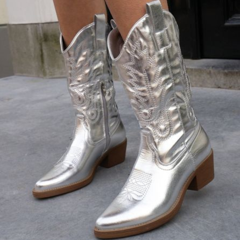 Eveloria Damen Cowboy Stiefel Leder Braun
