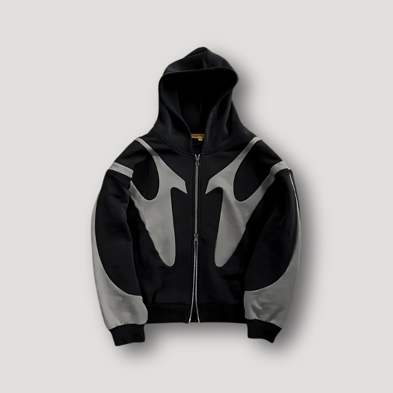 Herren Hoodie Flammenmuster Reißverschluss Schwarz - Eveloria