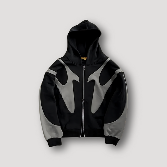 Herren Hoodie Flammenmuster Reißverschluss Schwarz - Eveloria