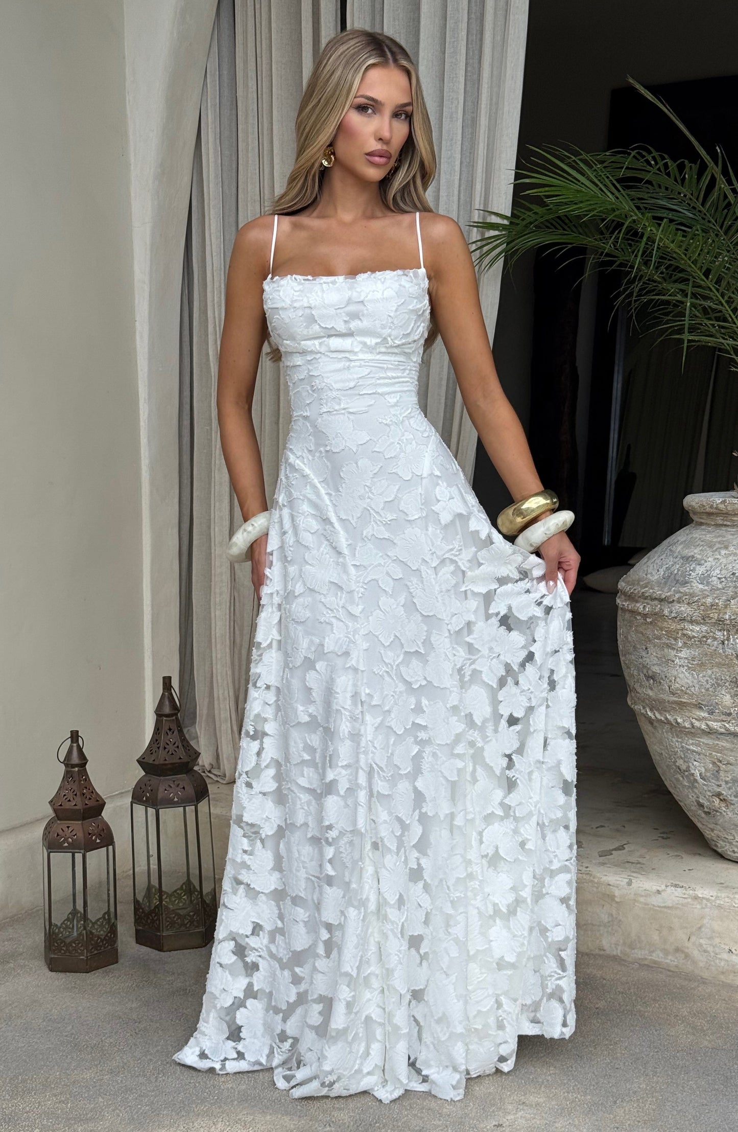 Damen Maxi Kleid Spaghettiträger Hochzeitsgast