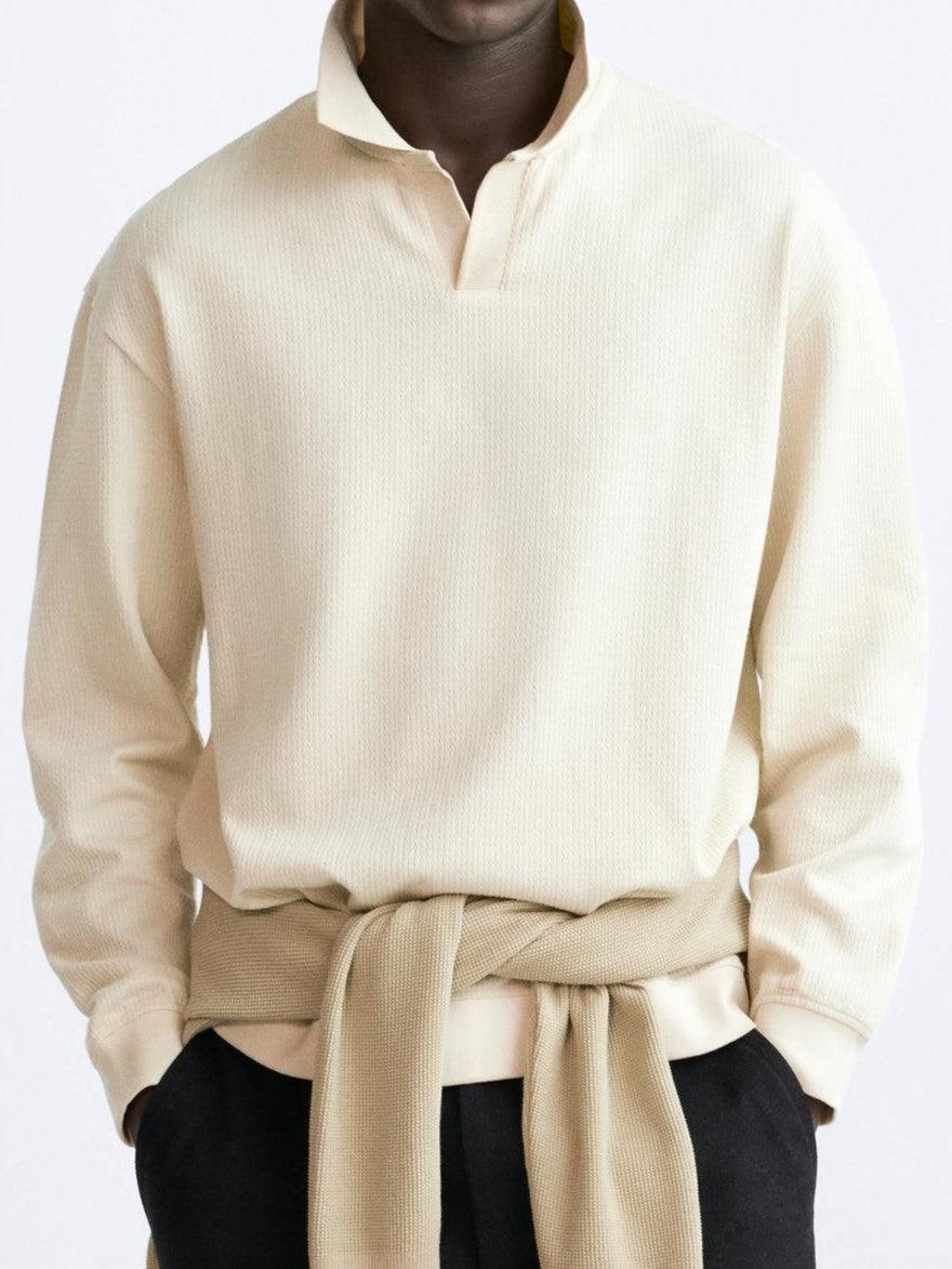Beiger Pullover Polokragen Lässig Eleganz