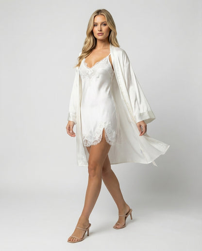 Damen Satin Nachtwäsche Set Spitze