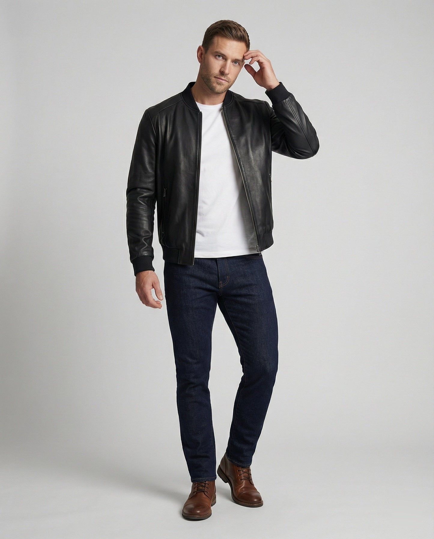 Herren Leder-Bomberjacke