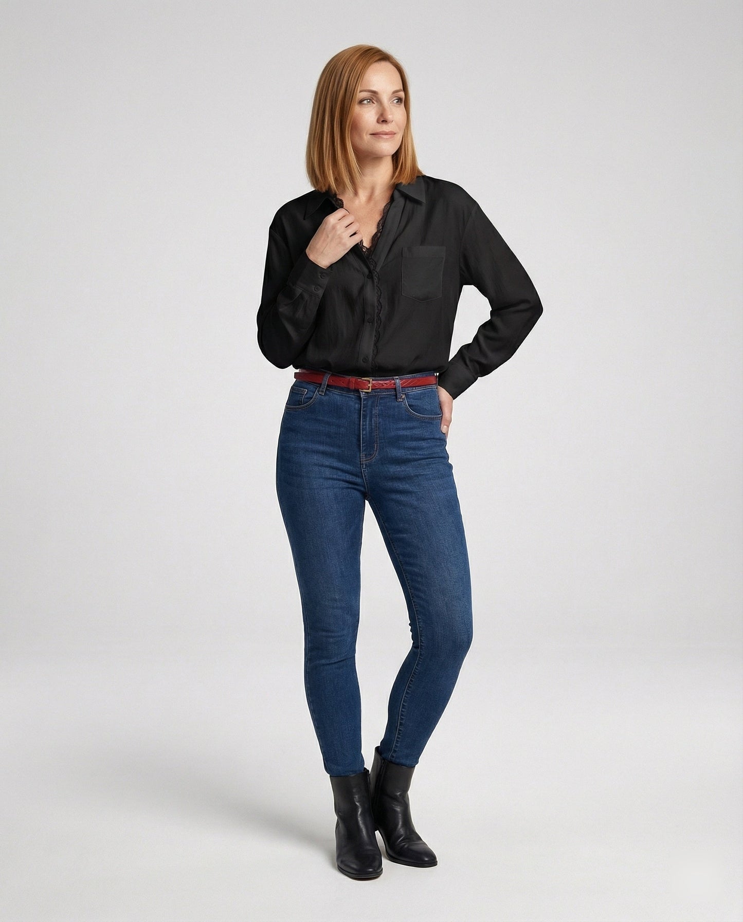 Damen Bluse Spitze Akzent Weiss