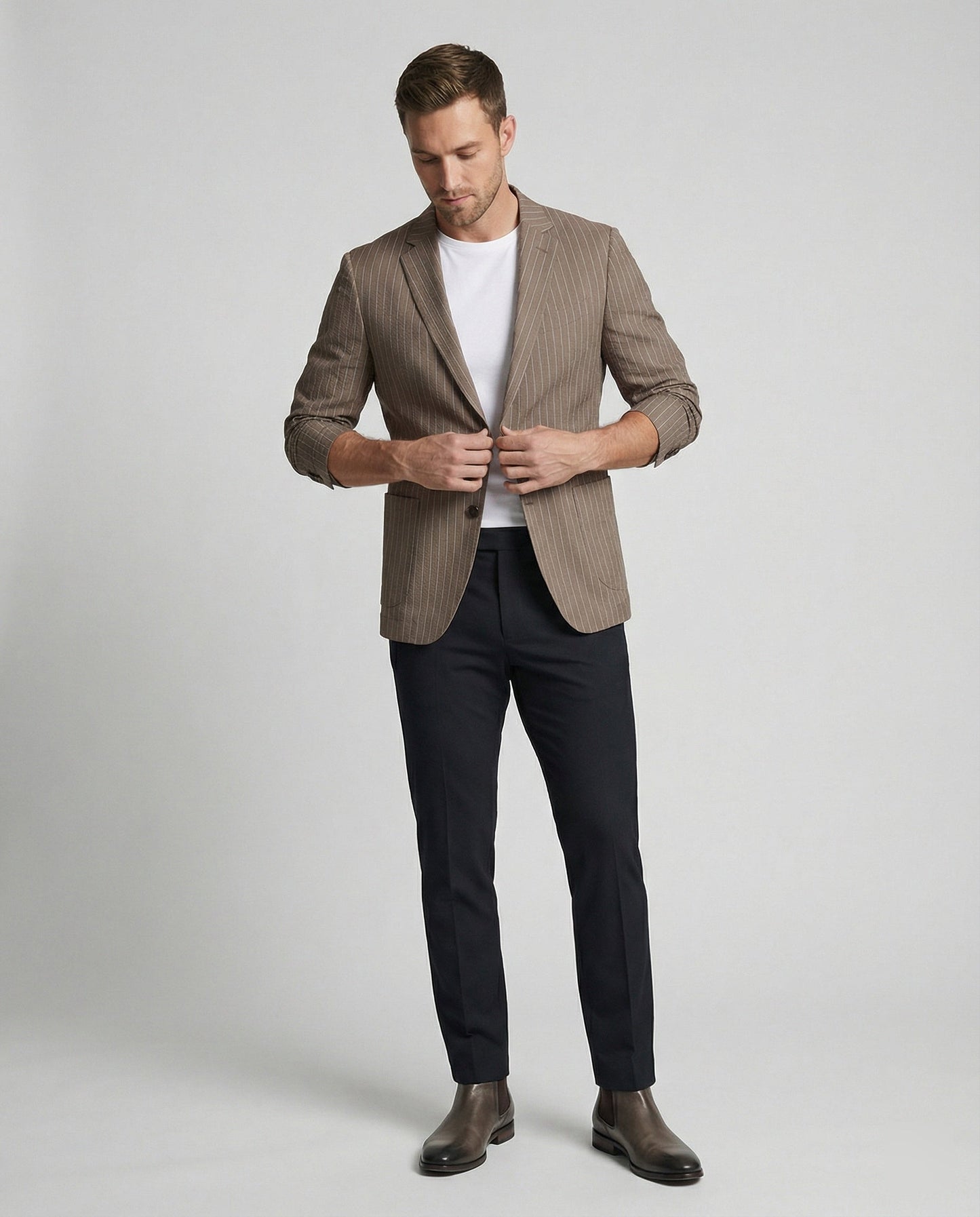 Herren Slim-Fit Sakko Nadelstreifen Sommer