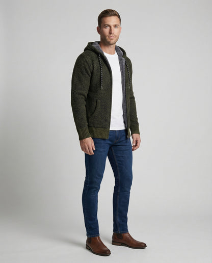 Herren Herbststrickjacke mit Kapuze