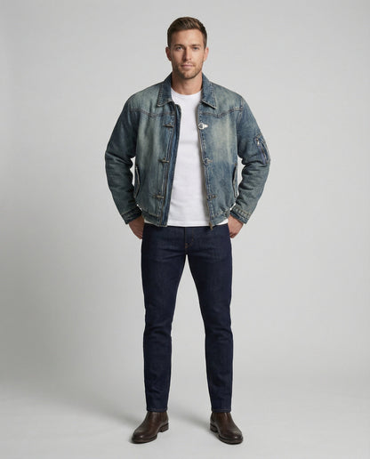 Herren Bomberjacke Teddyfutter Jeans