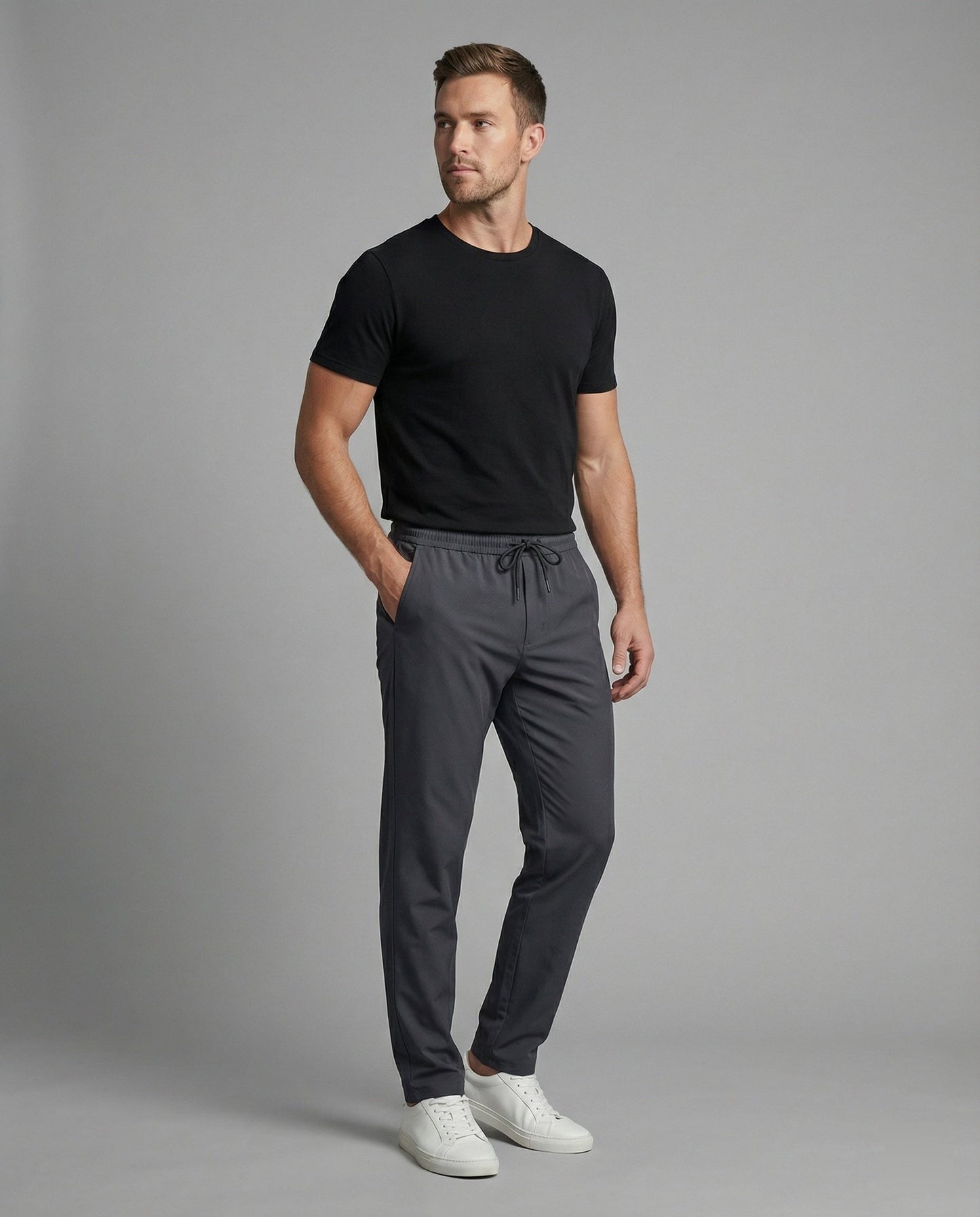 Herren Chino Hose Elastisch Mit Tunnelzug
