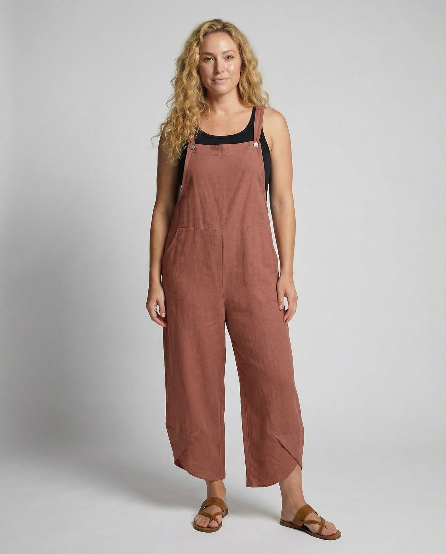 Eveloria Damen Sommer-Latzhose Leicht Baumwolle Beige - Eveloria